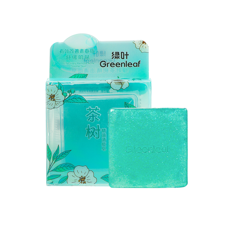 (кол-во в коробке 20 шт) Green Leaf Мыло от прыщей с эфирным маслом чайного дерева 100г.