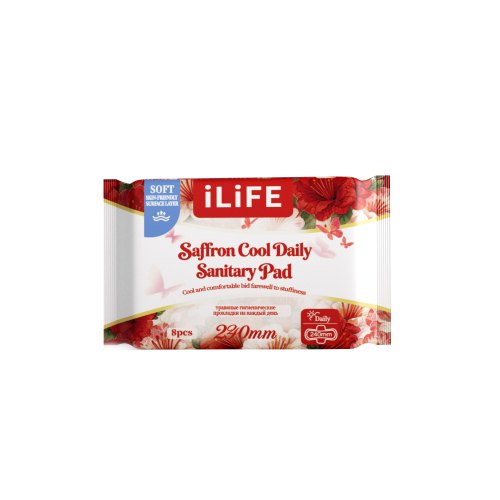 iLiFE гигиенические прокладки для ежедневного использования с шафраном, охлаждающий эффект / англо-русская версия / 240 мм / 8 шт.